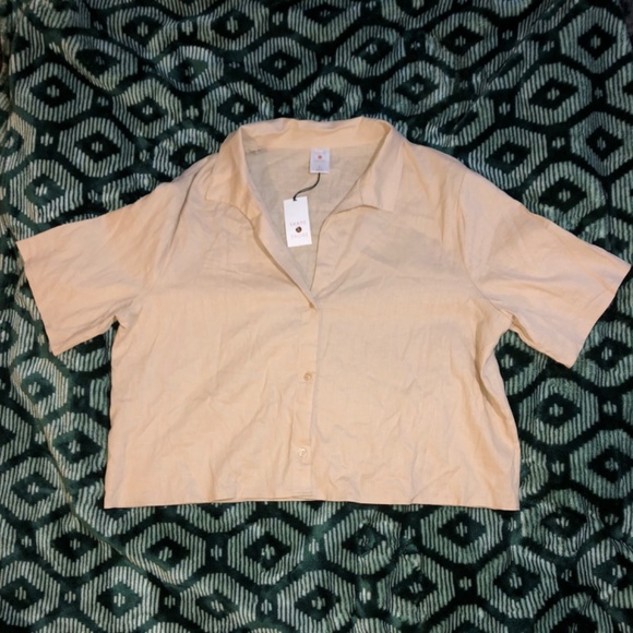 Shade & Shore Beachy Boho oversized collared camel button up - Picture 4 of 6